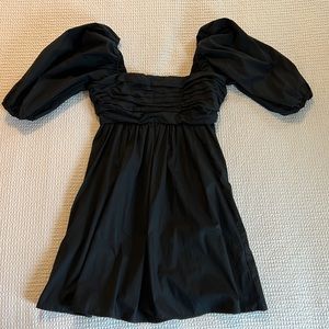 Ruched Bodice Puff Sleeve Mini Dress in black